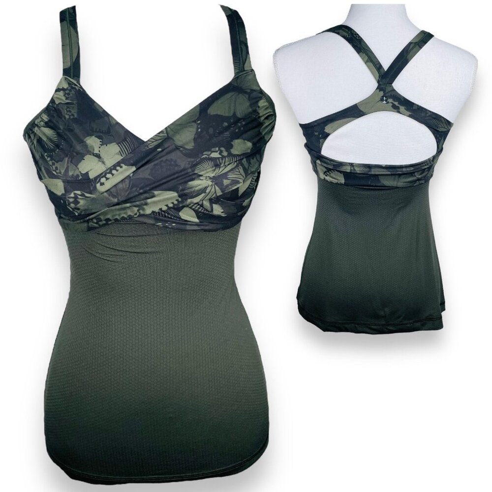 LULULEMON Wrap it Up Tank Top Biggie SoFly Butterfly Fatigue Green Black Gator 4